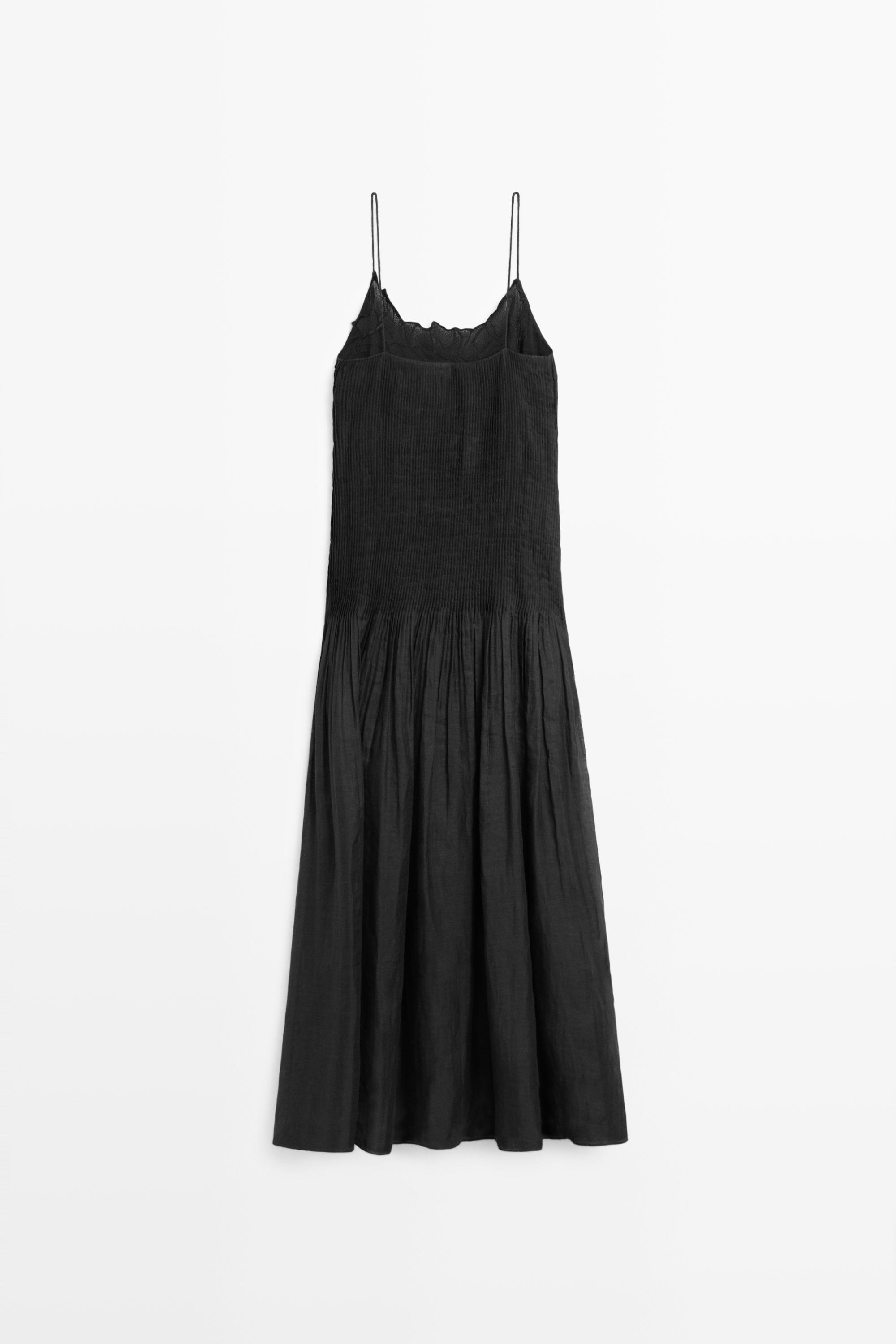 Flowing embroidered midi dress with pintuck detail